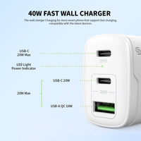 Esoulk 40W Fast Wall Charger Support USB-C & QC Fast Charging.