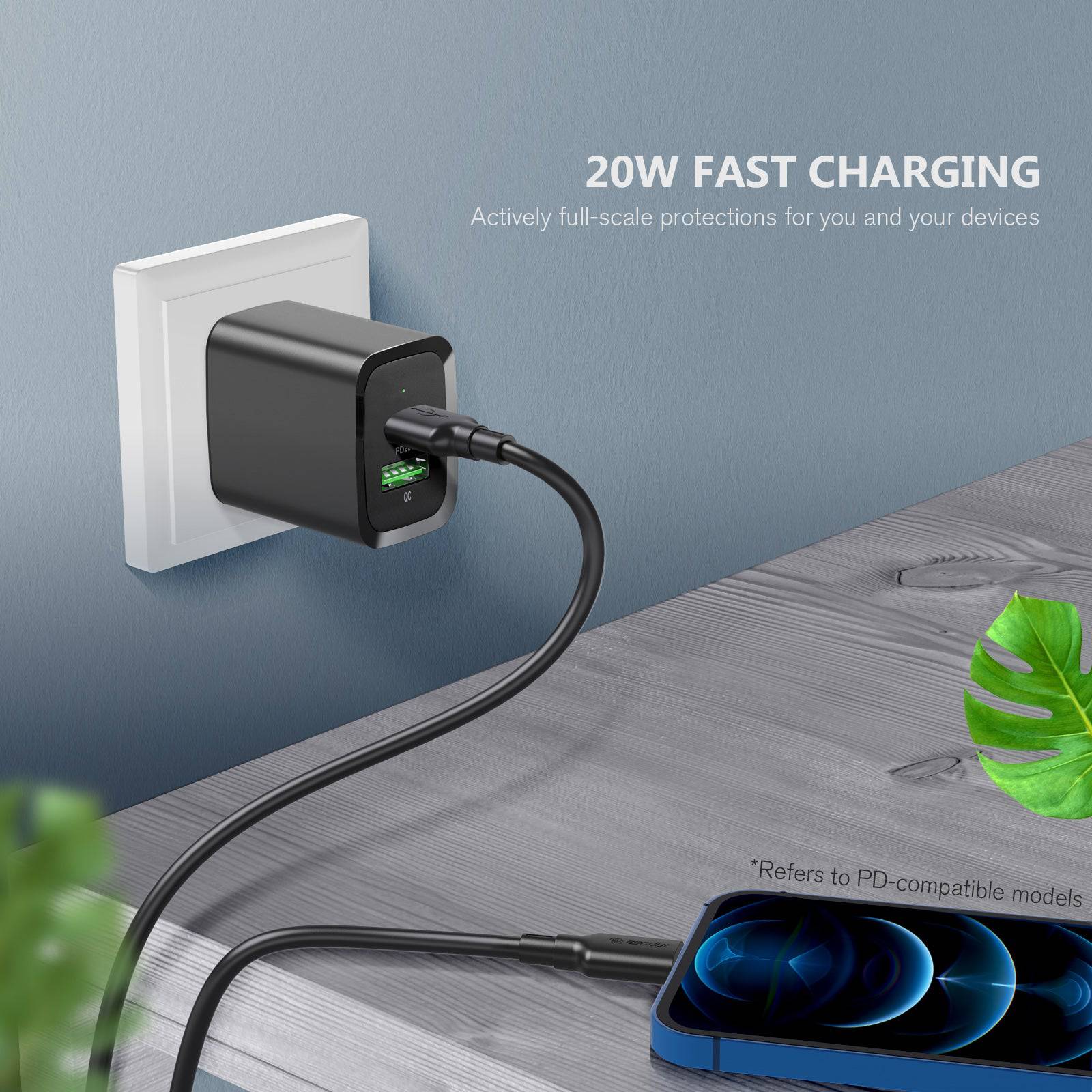 Esoulk 20W PD and QC Fast Wall Charger for USB Type C and USB PD.