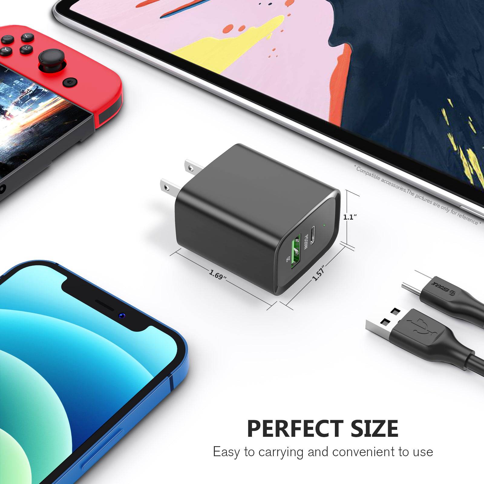 Esoulk 20W PD and QC Fast Wall Charger for USB Type C and USB PD.