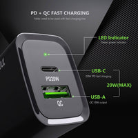 Esoulk 20W PD and QC Fast Wall Charger for USB Type C and USB PD.