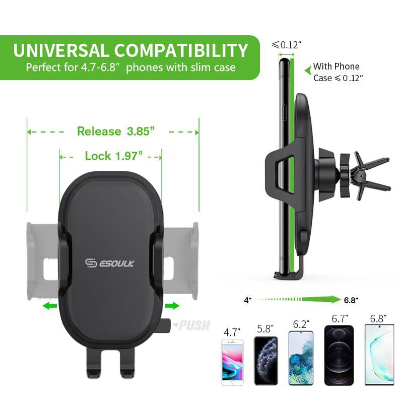 Esoulk Universal Air Vent Car Mount Phone Holder only one touch to lock and release.