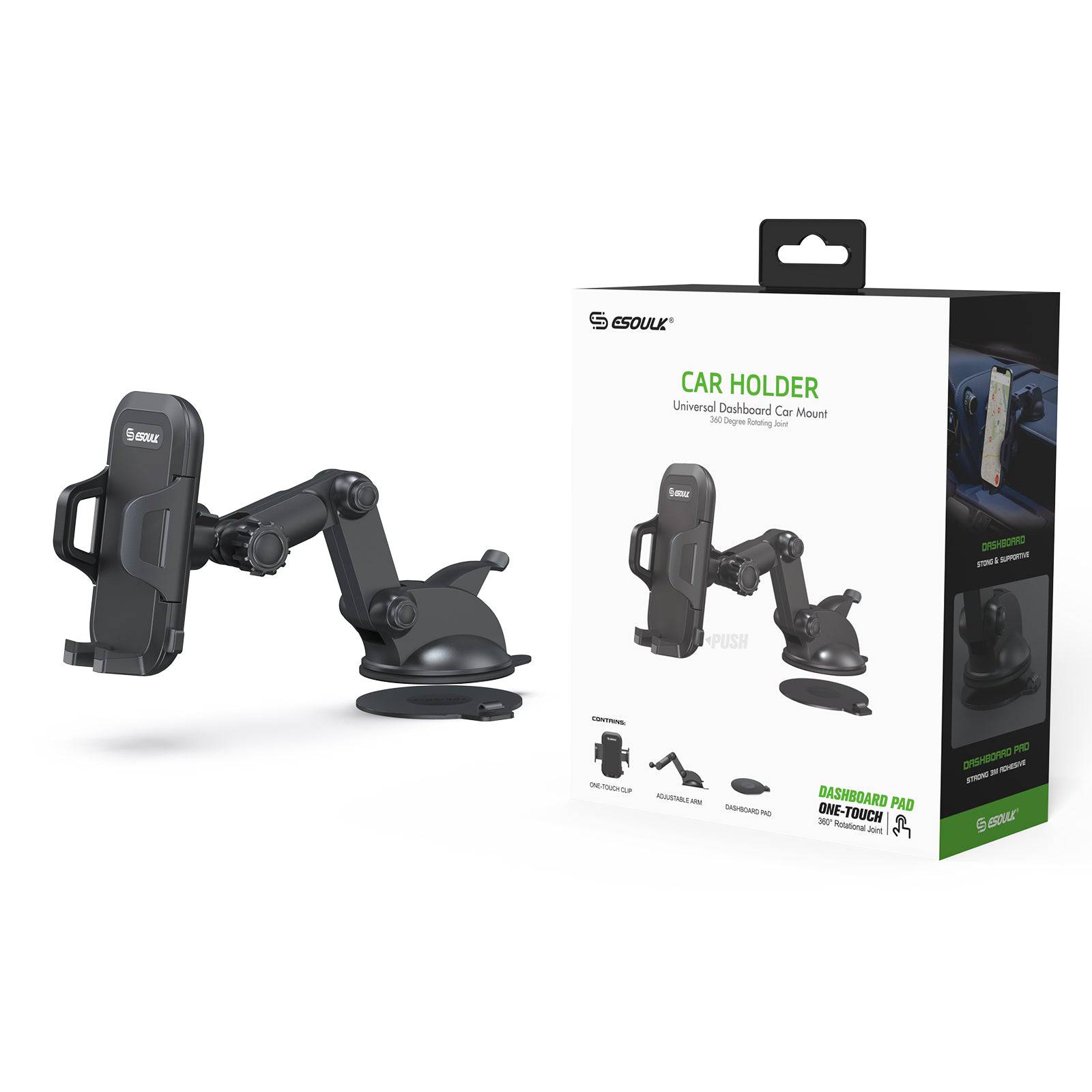 Esoulk Universal Dashboard Car Holder Car Mount for iPhone models and Android Devices.
