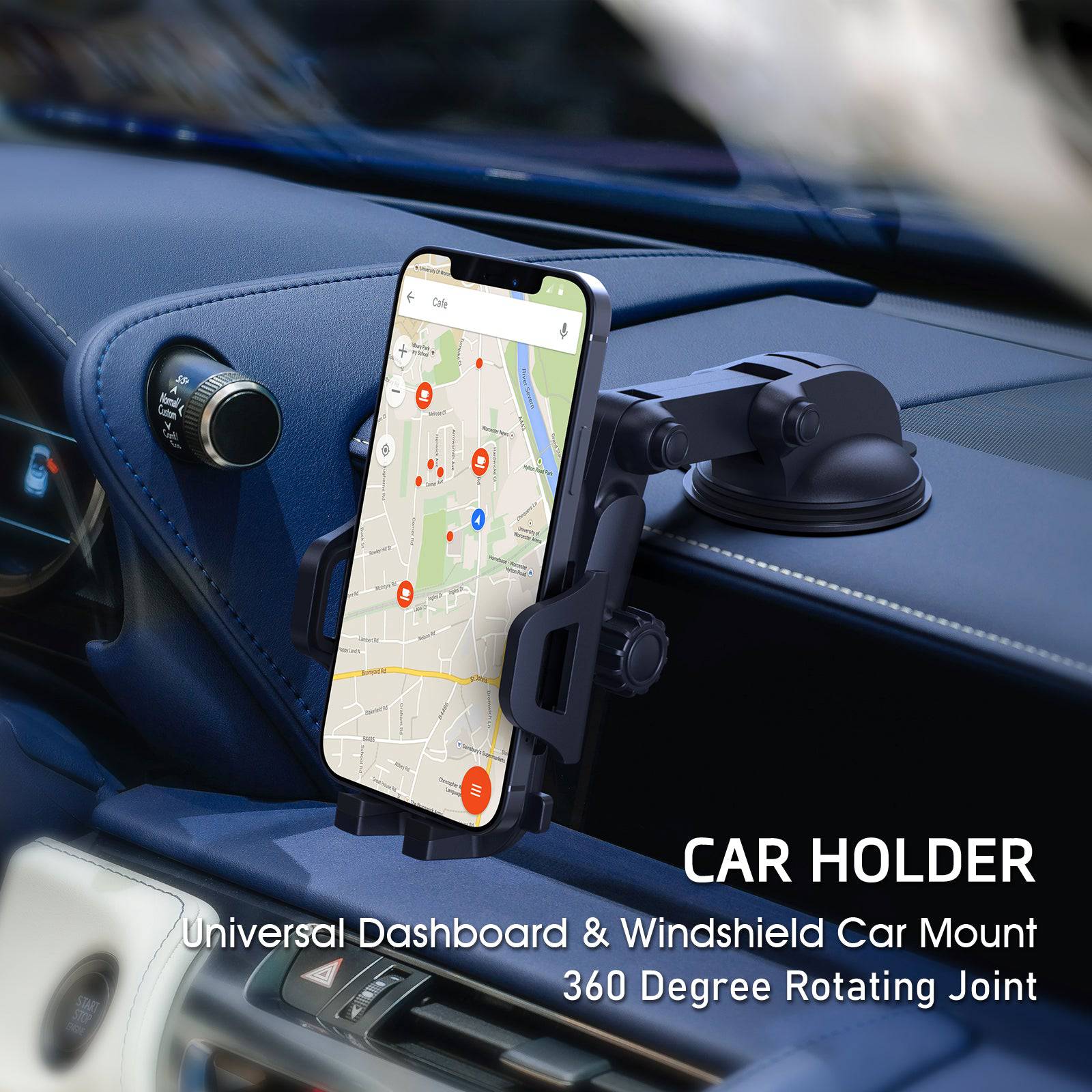 Esoulk Universal Dashboard Car Holder Car Mount for iPhone models and Android Devices.