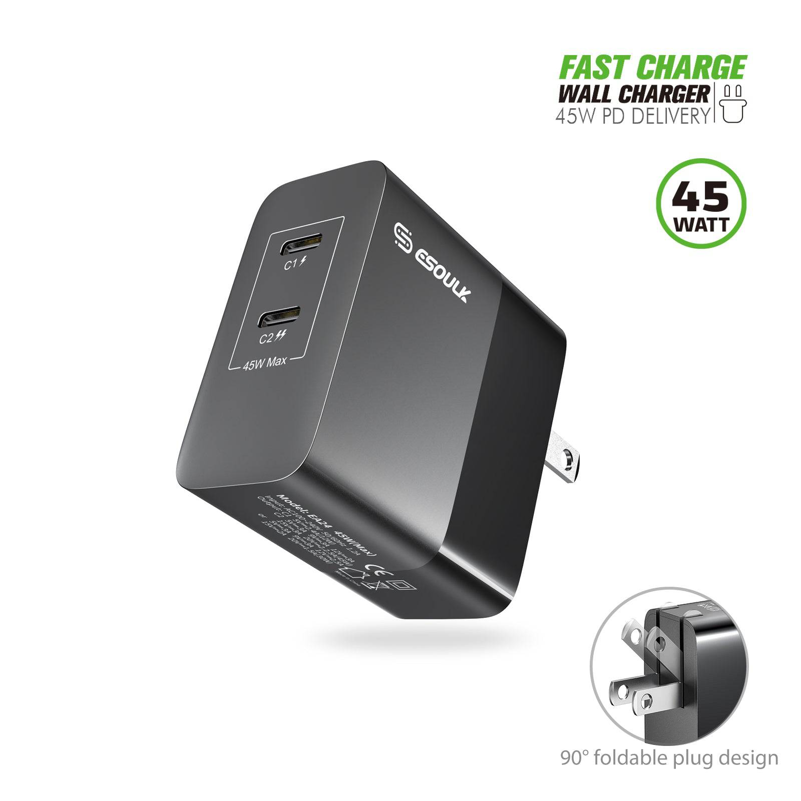 Esoulk 45W PD Fast Wall Charger Dual USB-C.