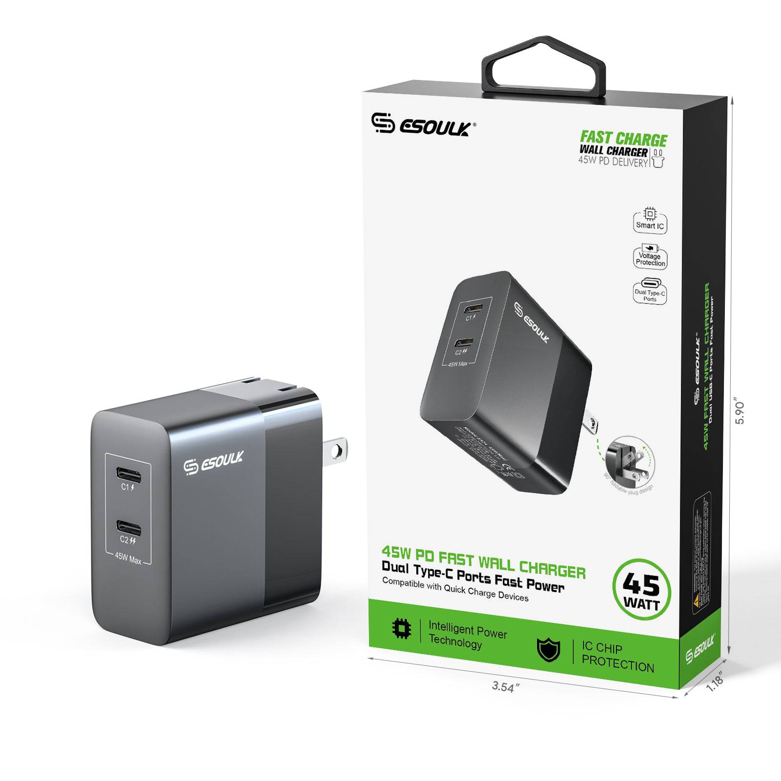 Esoulk 45W PD Fast Wall Charger Dual USB-C.