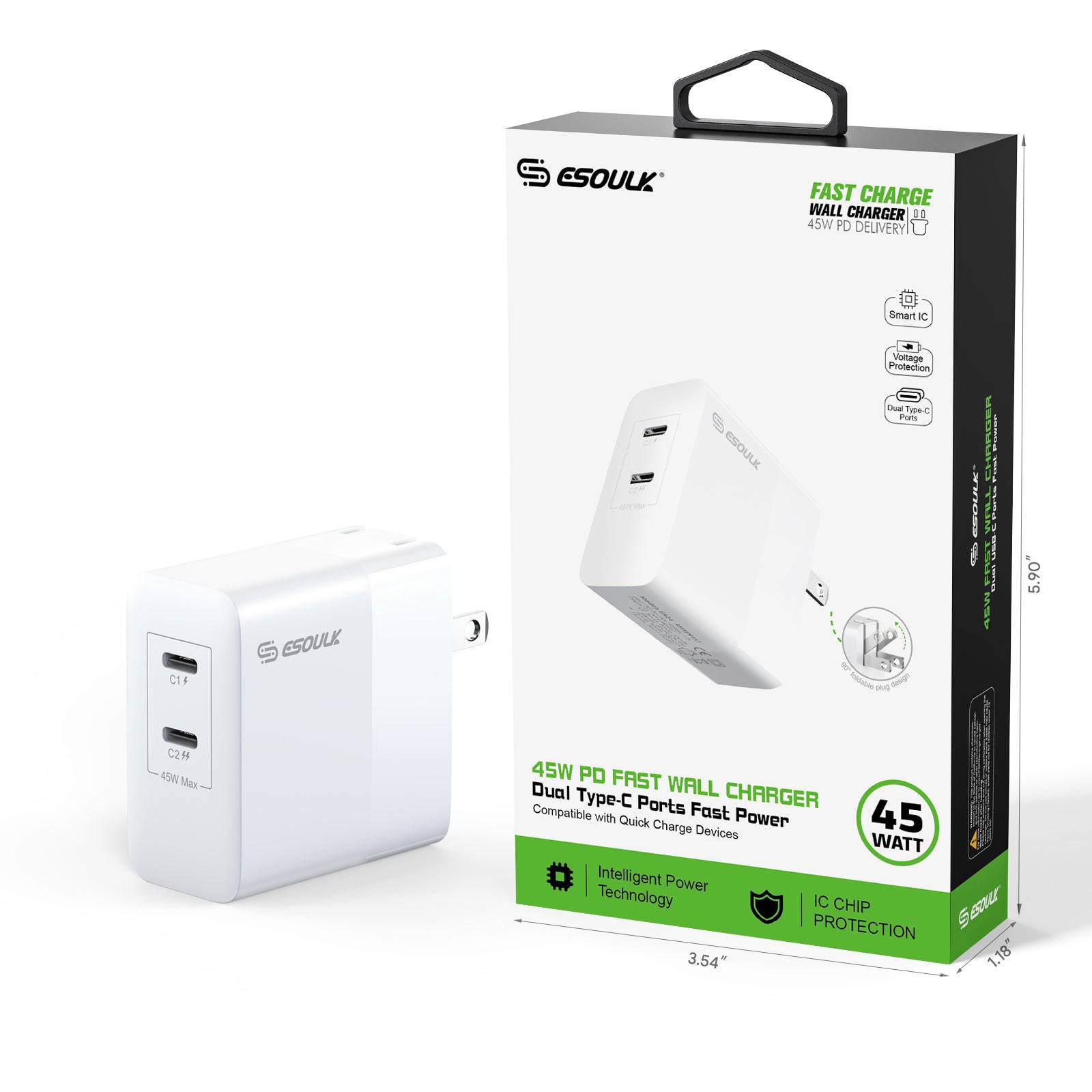 Esoulk 45W PD Fast Wall Charger Dual USB-C.