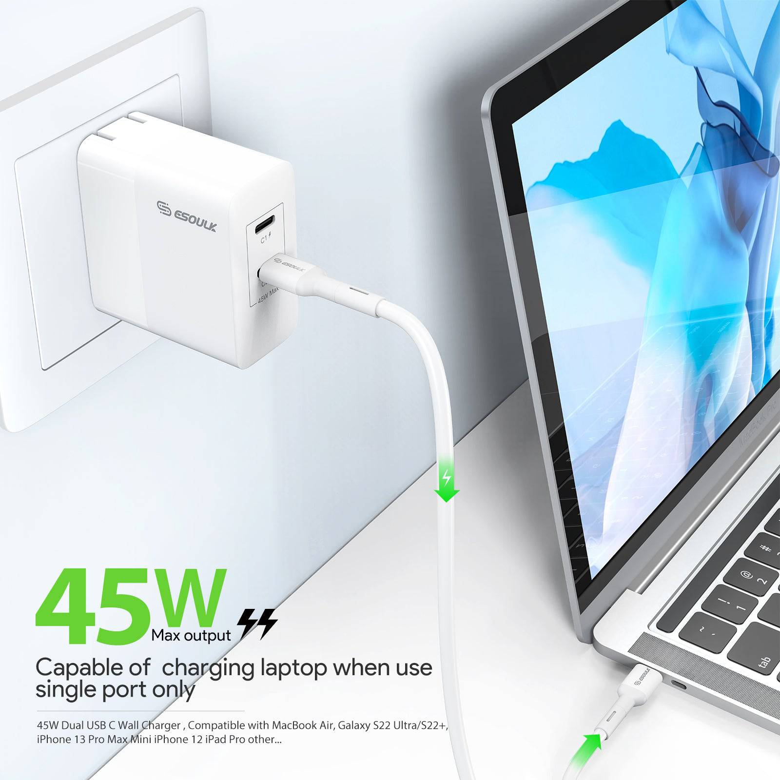 Esoulk 45W PD Fast Wall Charger Dual USB-C.