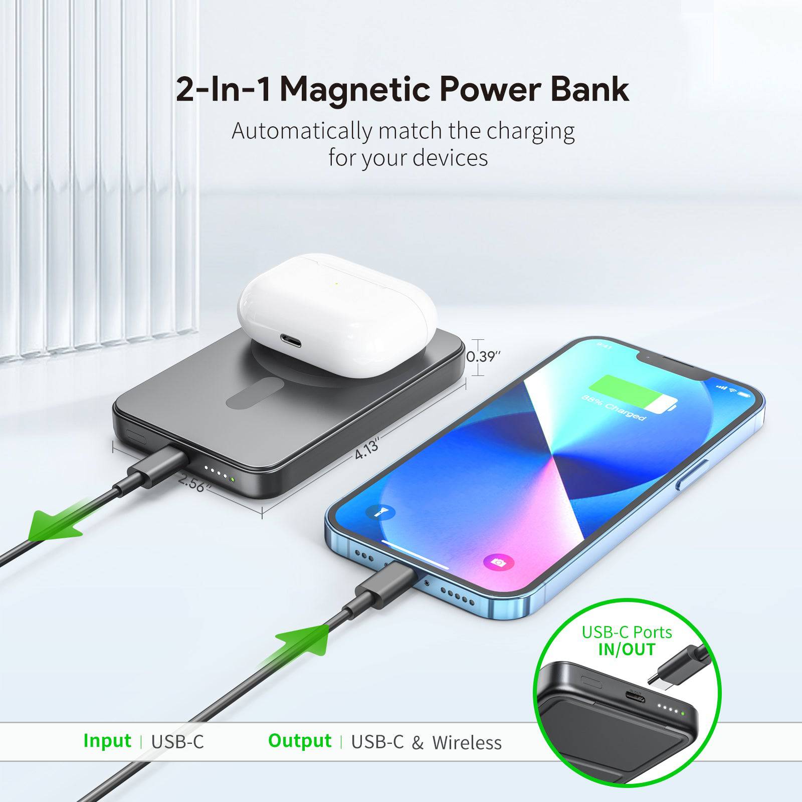 Esoulk Magnetic Wireless Power Bank 5000mAh with Foldable Stand.