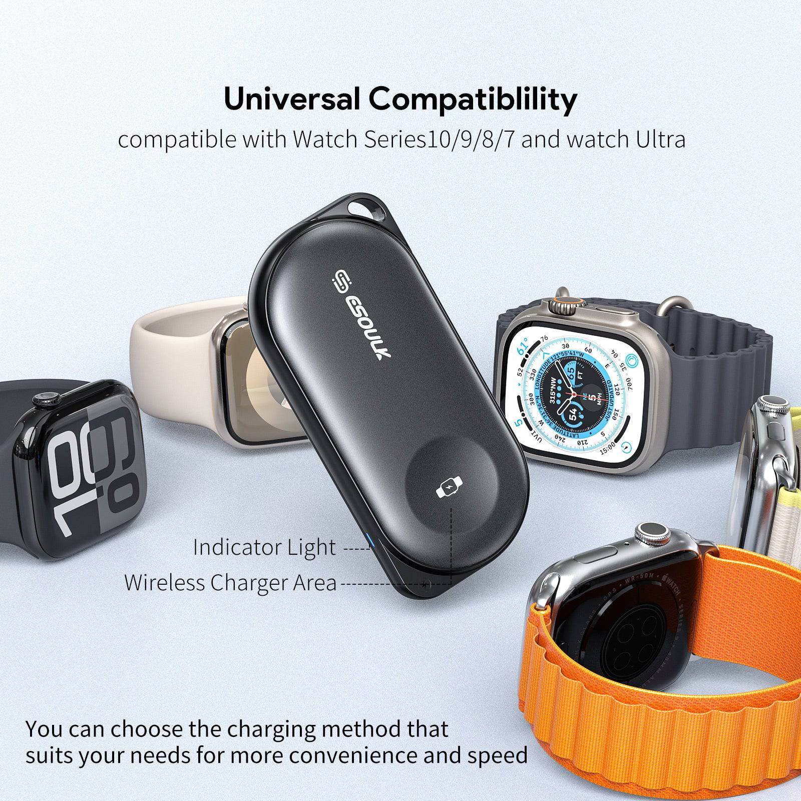 Esoulk Smart Watch Wireless Charger Power Bank | Small Size & High Speed Charging.