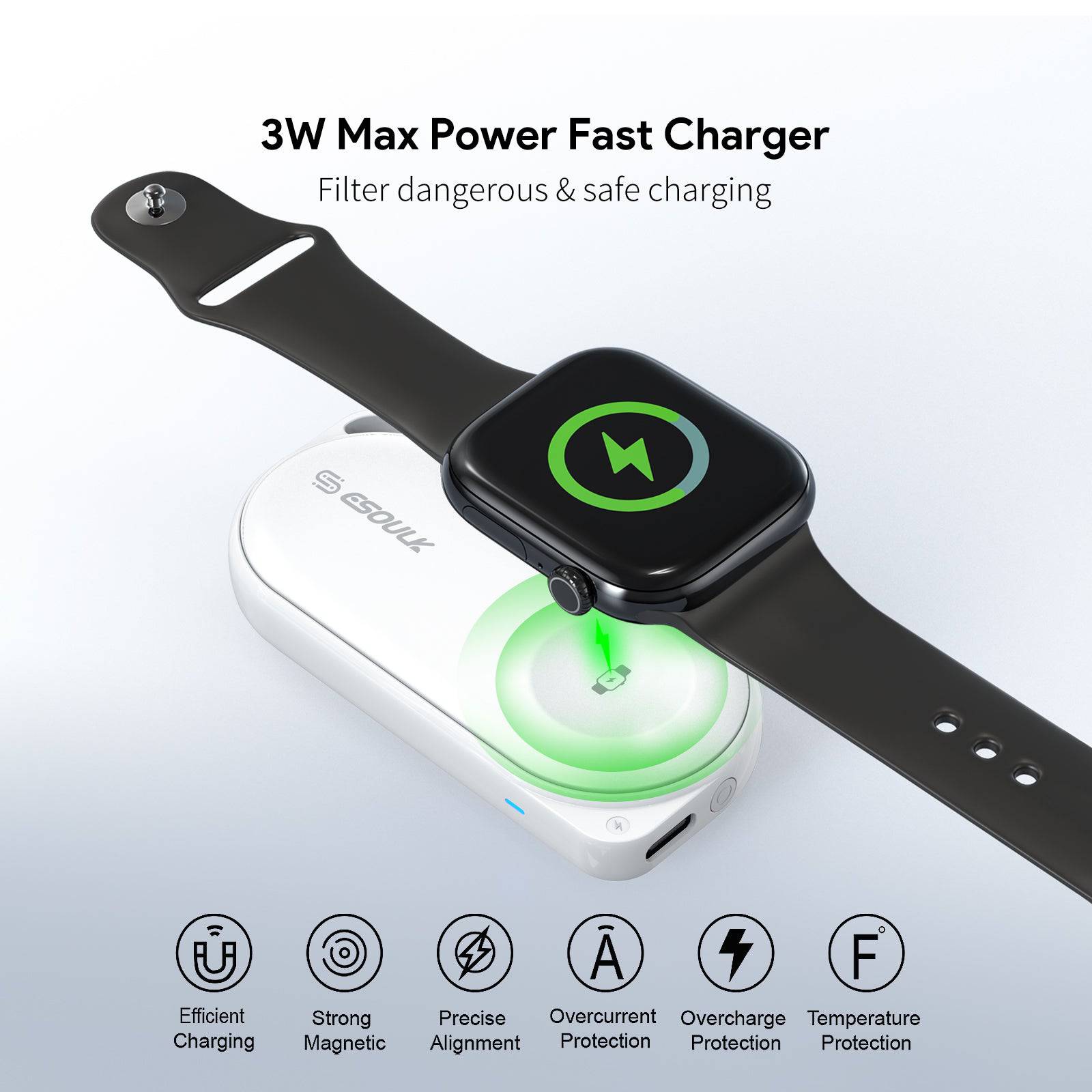 Esoulk Smart Watch Wireless Charger Power Bank | Small Size & High Speed Charging.