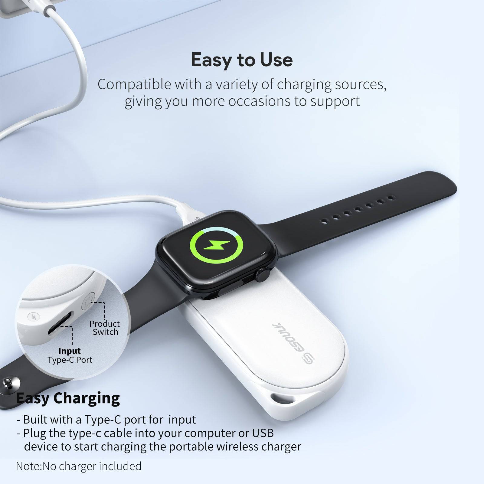 Esoulk Smart Watch Wireless Charger Power Bank | Small Size & High Speed Charging.