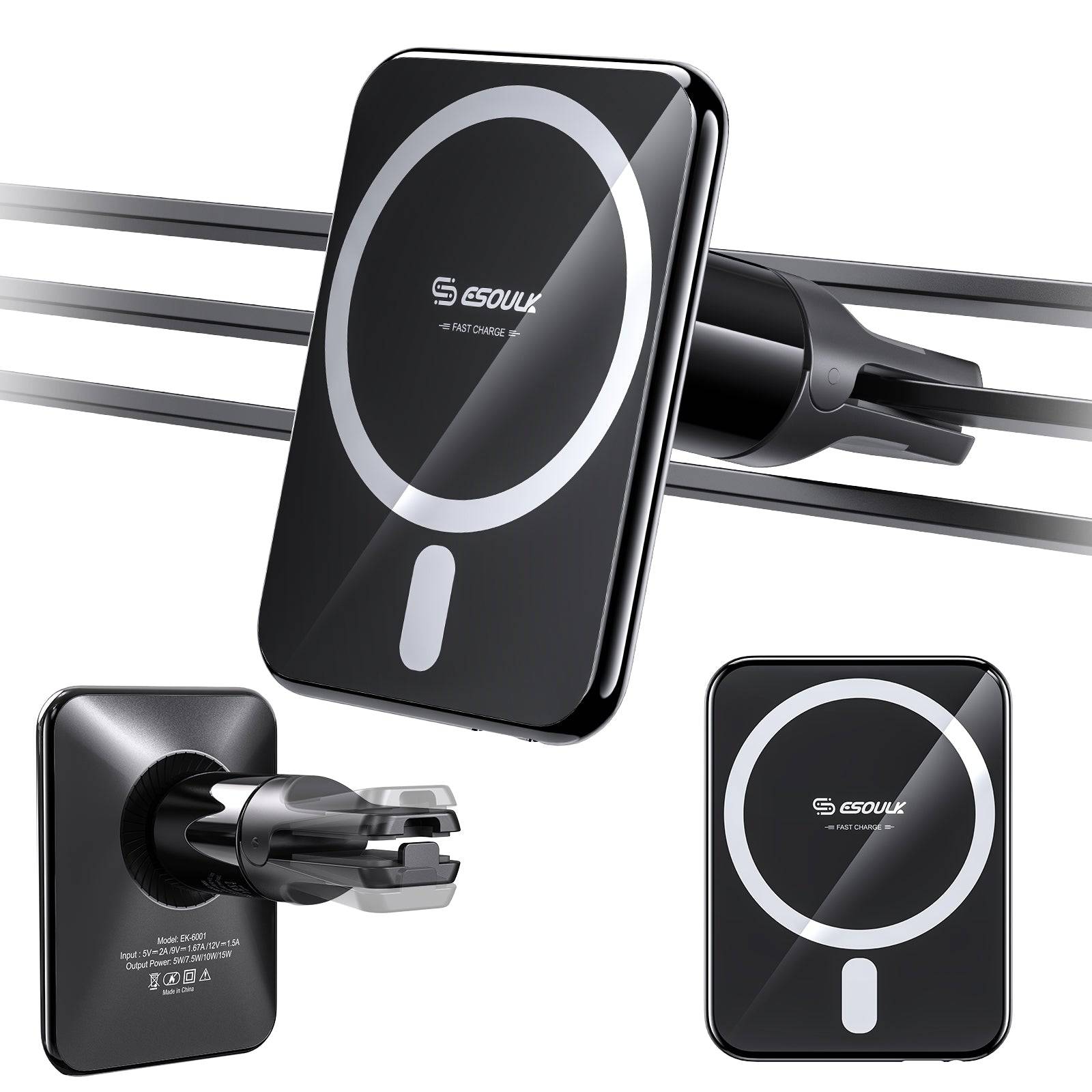Esoulk Strong Magnetic Wireless Car Charger with Air Vent Clip for Phones.