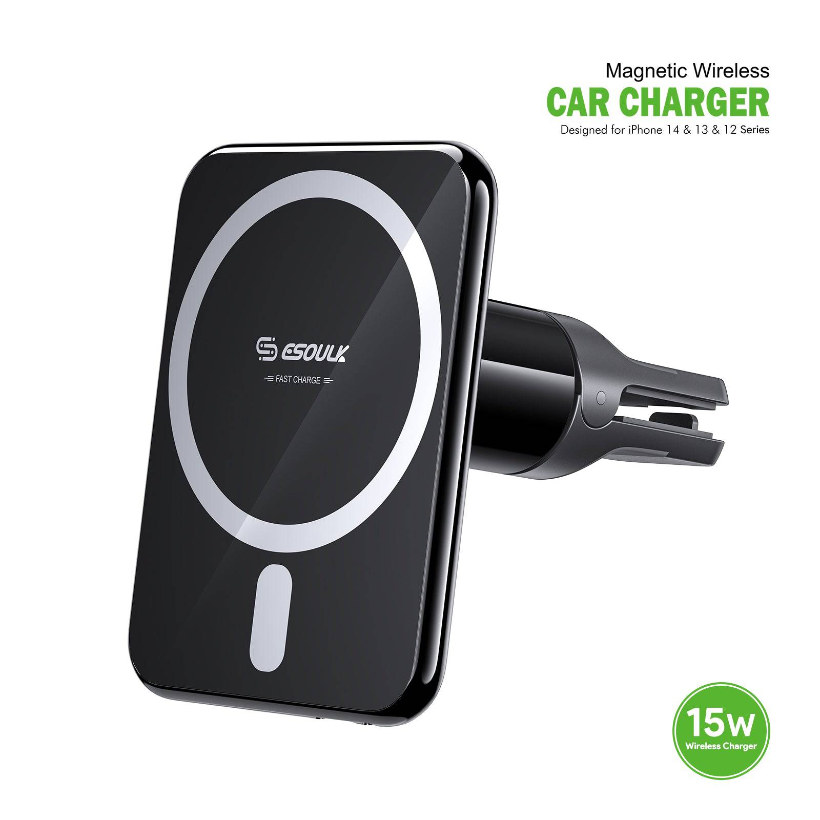 Esoulk Strong Magnetic Wireless Car Charger with Air Vent Clip for Phones.