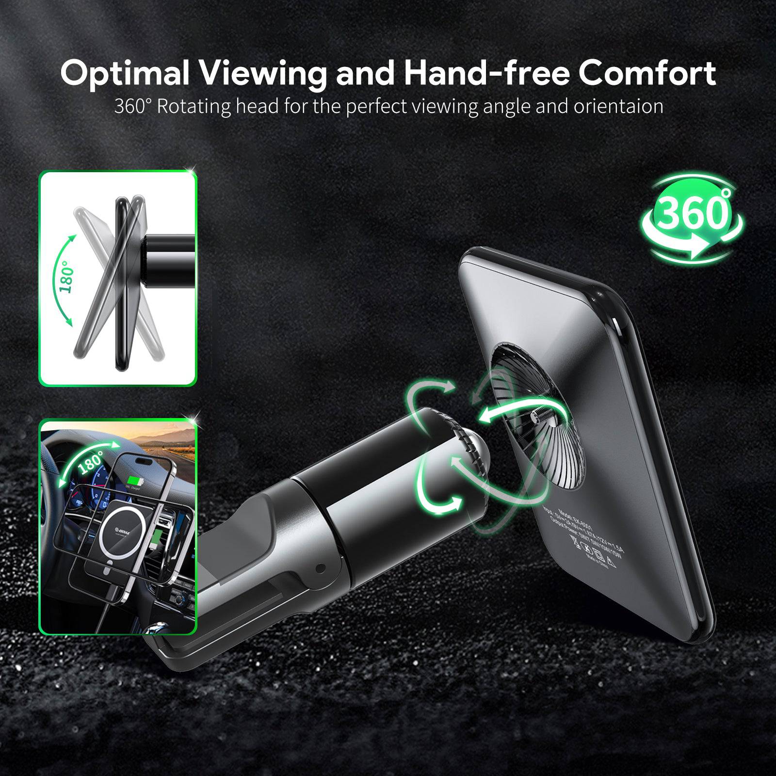 Esoulk Strong Magnetic Wireless Car Charger with Air Vent Clip for Phones.