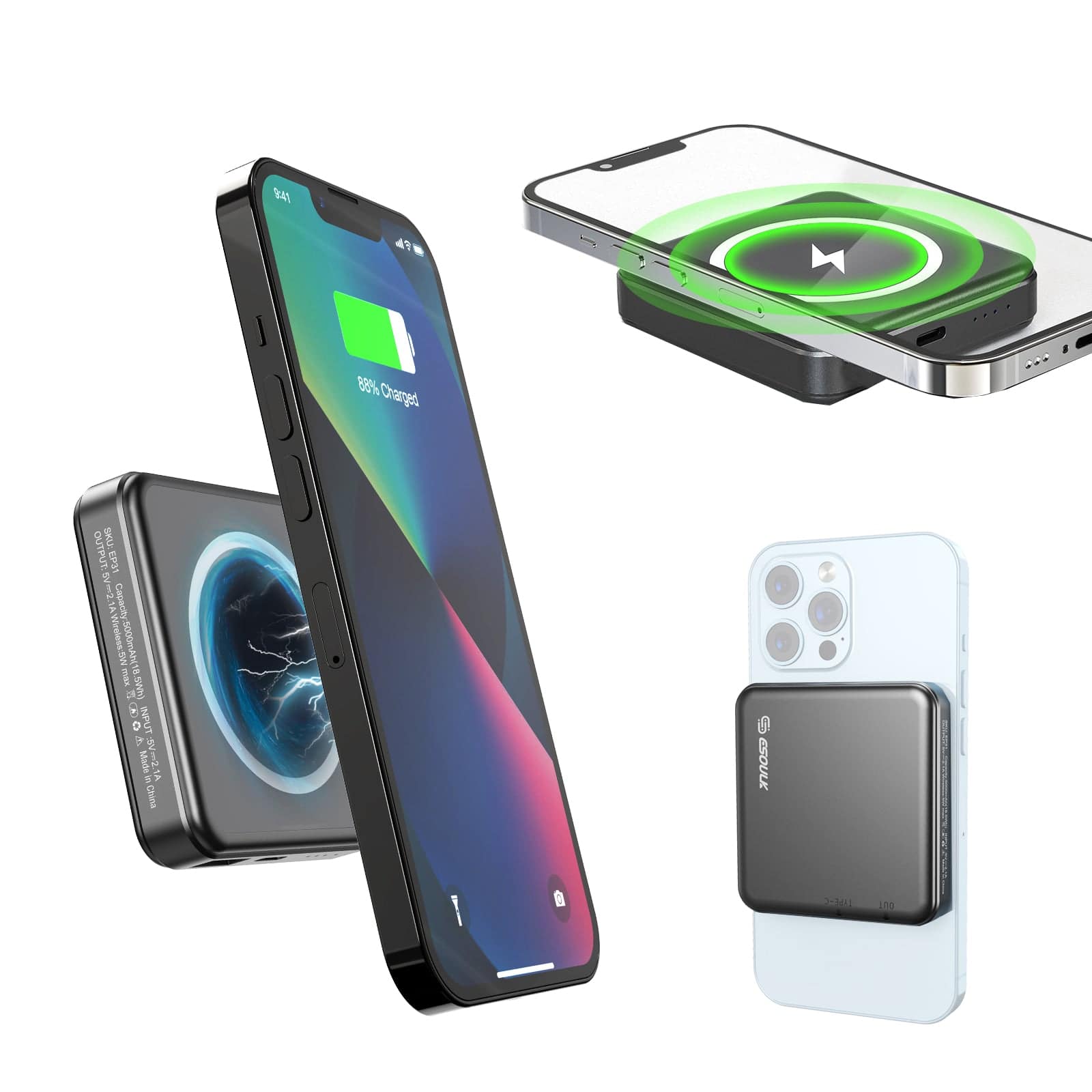 Esoulk Magnetic Wireless Mini Design Power Bank 5000mAh.