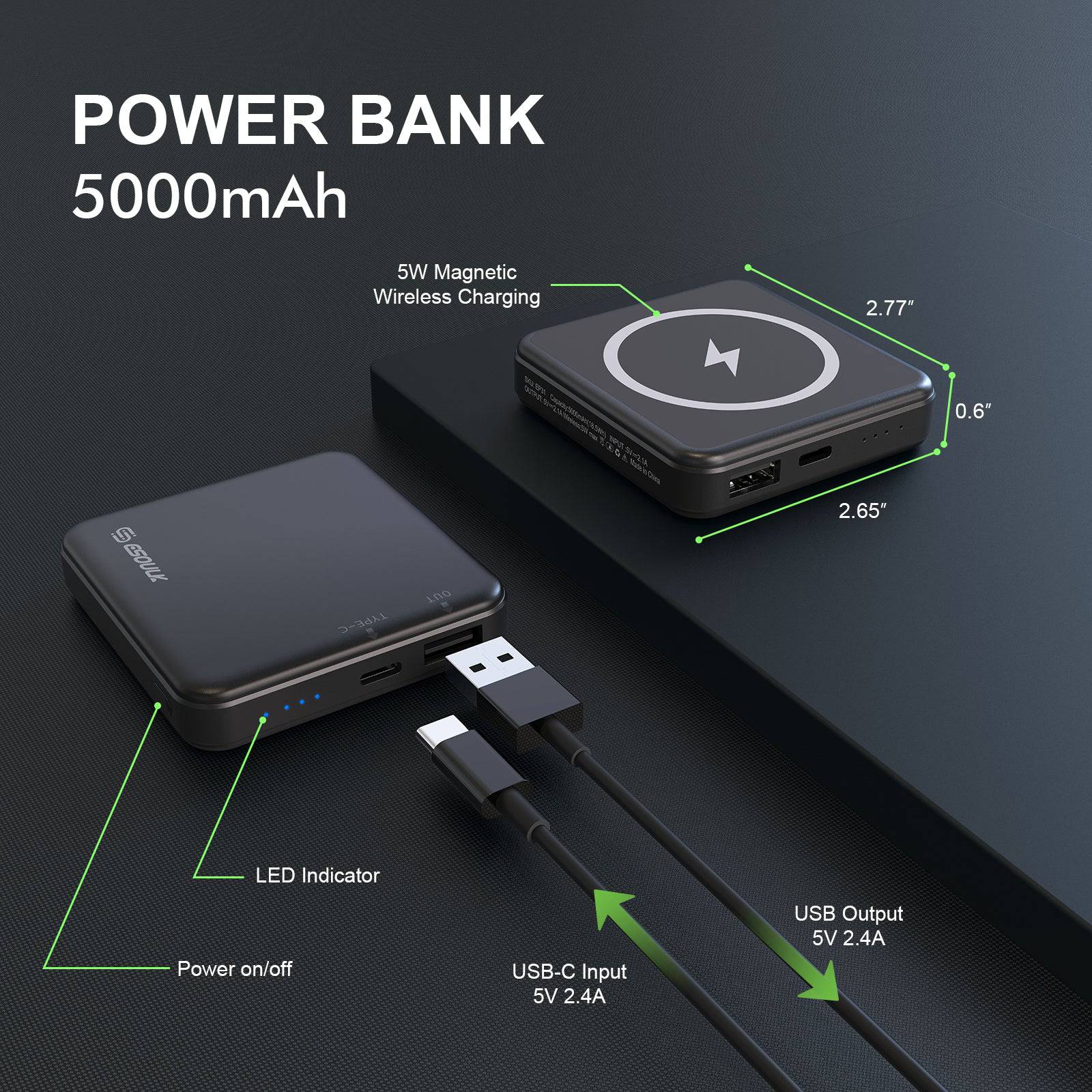 Esoulk Magnetic Wireless Mini Design Power Bank 5000mAh.