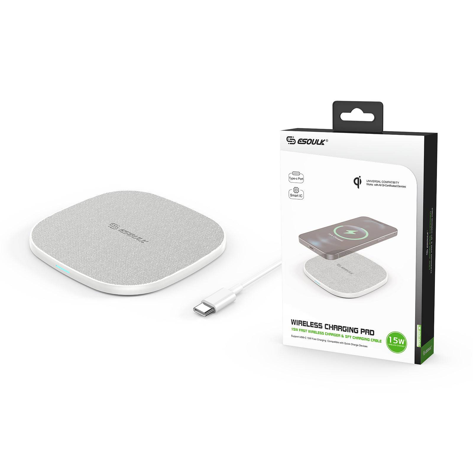 Esoulk 15W Wireless Fast Charger Pro with 5ft Cable.