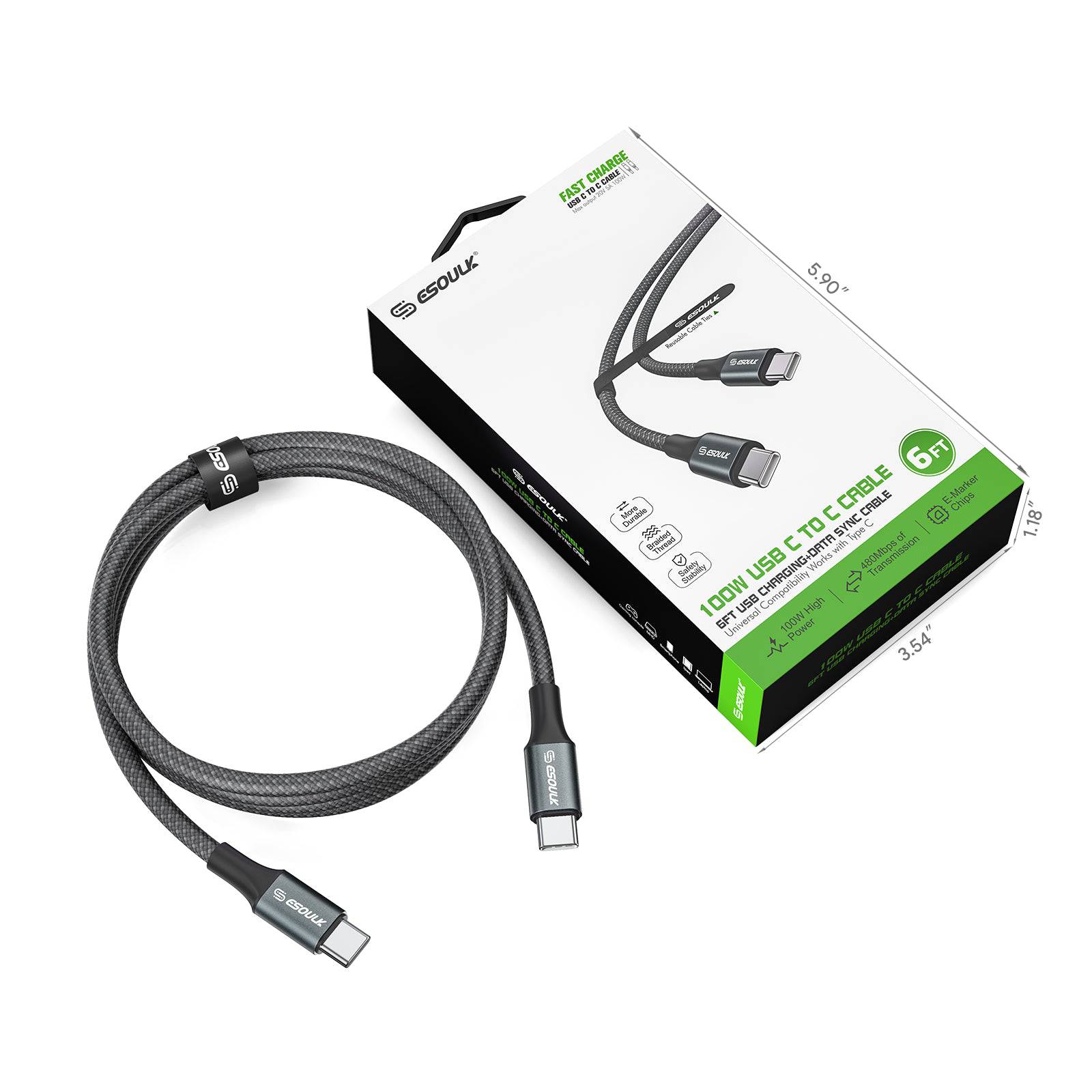 Esoulk 6ft USB C to C Cable.