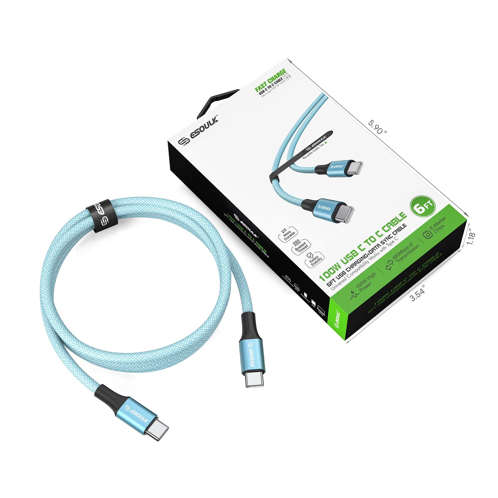Esoulk 6ft USB C to C Cable.