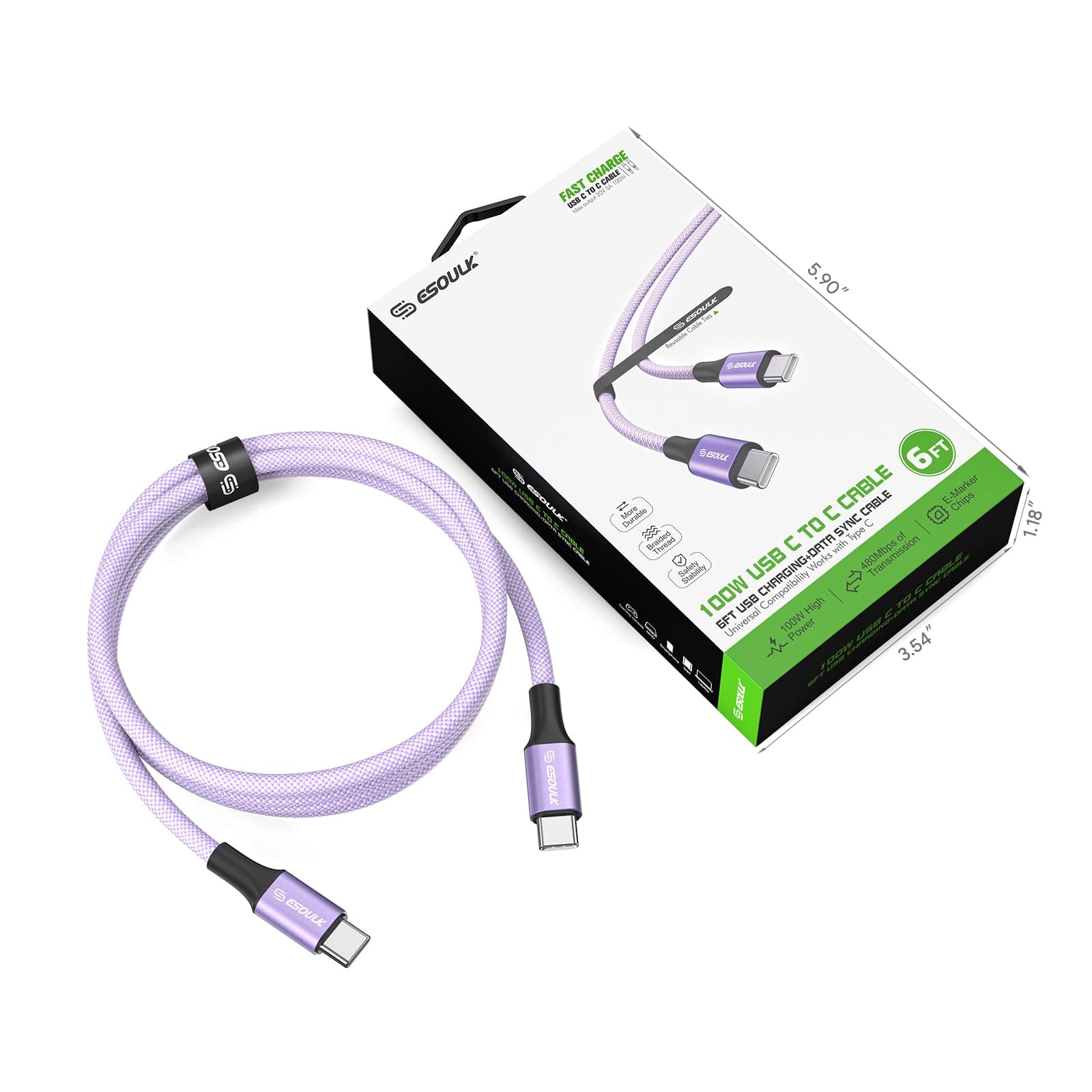 Esoulk 6ft USB C to C Cable.