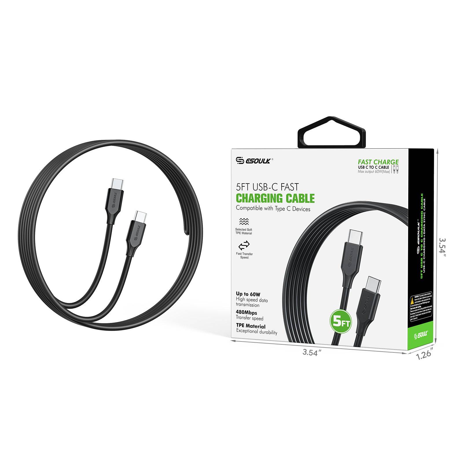 Esoulk 5ft USB-C Fast Charging Cable.