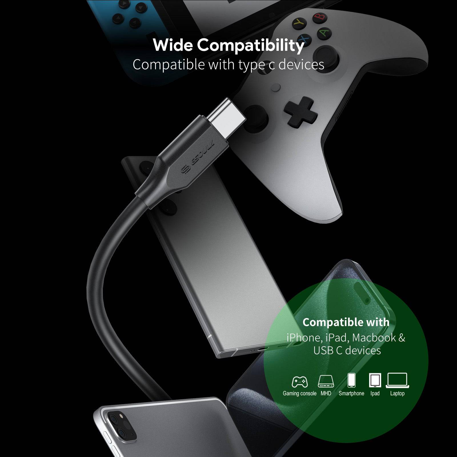 Esoulk 5ft USB-C Fast Charging Cable.