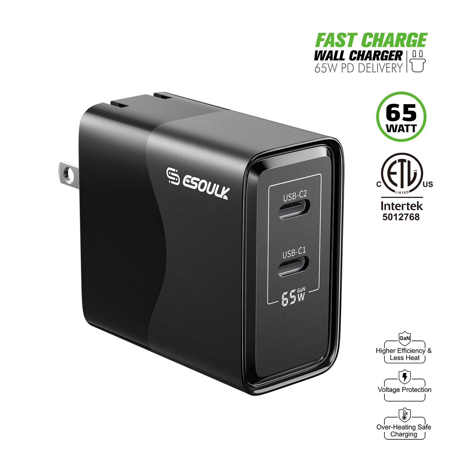 Esoulk 65W Fast Charge Wall Charger Dual USB-C.