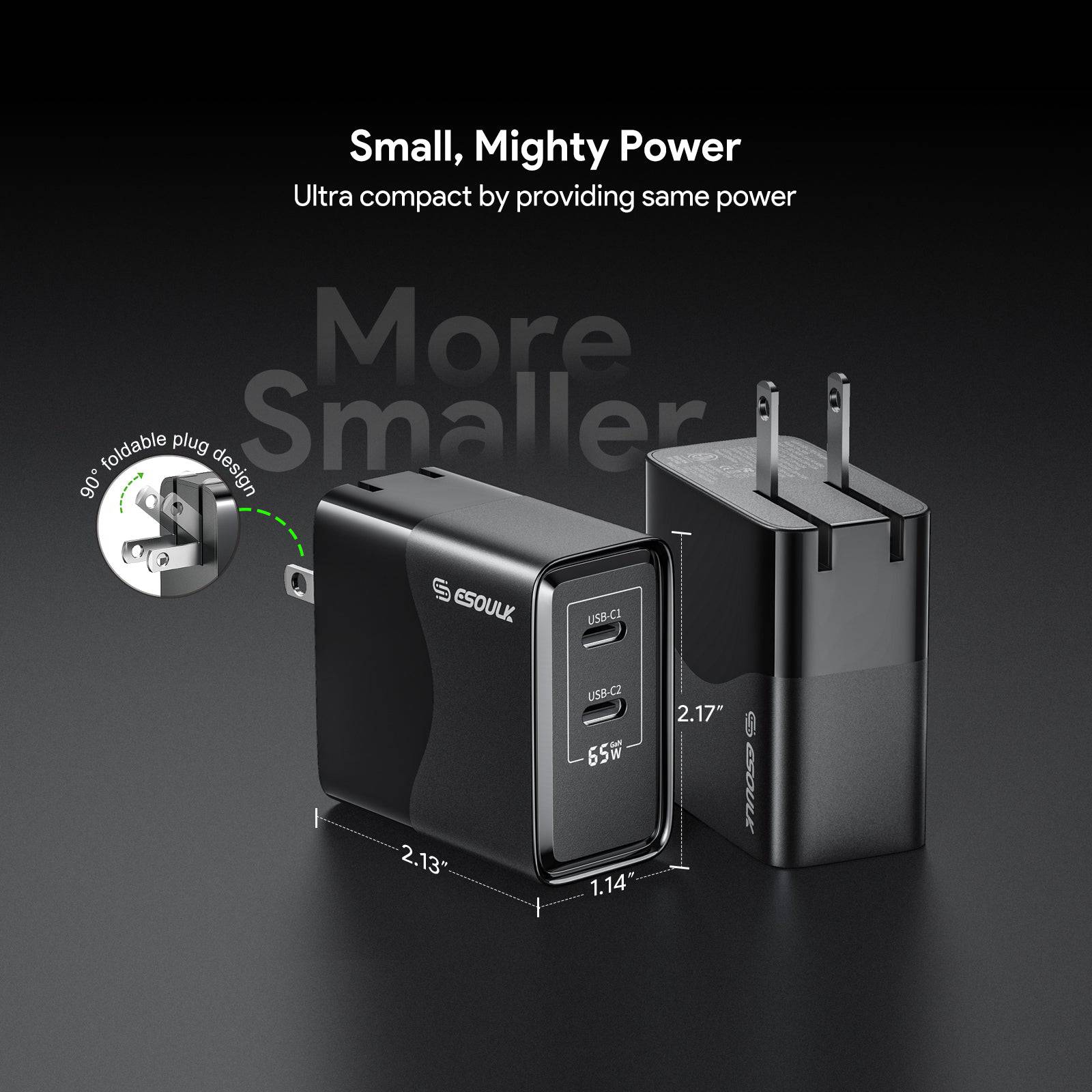 Esoulk 65W Fast Charge Wall Charger Dual USB-C.