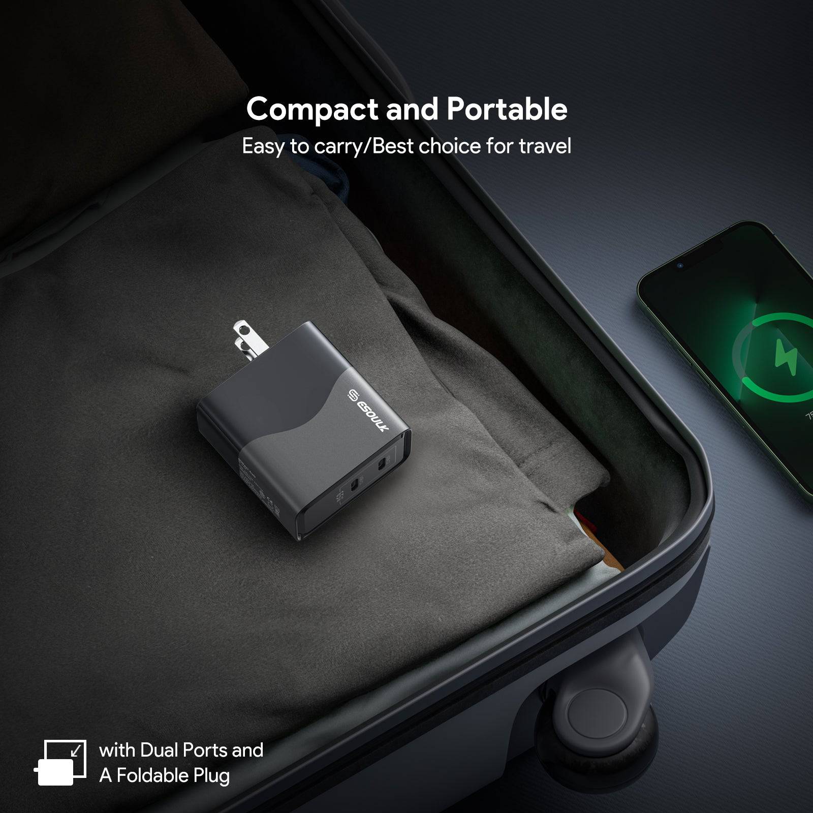 Esoulk 65W Fast Charge Wall Charger Dual USB-C.