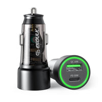 Esoulk 30W Fast Car Charger with USB for iPhone Models and Android Devices.