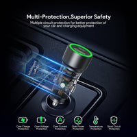 Esoulk 30W Fast Car Charger with USB for iPhone Models and Android Devices.