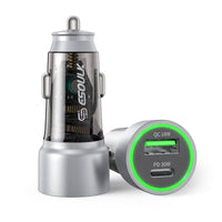 Esoulk 30W Fast Car Charger with USB for iPhone Models and Android Devices.
