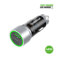 Esoulk 30W Fast Car Charger with USB for iPhone Models and Android Devices.