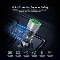 Esoulk 30W Fast Car Charger with USB for iPhone Models and Android Devices.
