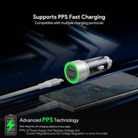 Esoulk 30W Fast Car Charger with USB for iPhone Models and Android Devices.