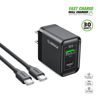 Esoulk 30W PD &QC Fast Charge Wall Charger with 5ft USB-C to USB-C Cable.