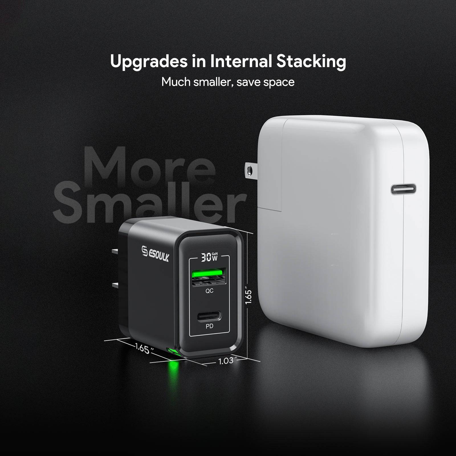 Esoulk 30W PD &QC Fast Charge Wall Charger with 5ft USB-C to USB-C Cable.