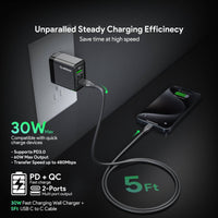 Esoulk 30W PD &QC Fast Charge Wall Charger with 5ft USB-C to USB-C Cable.