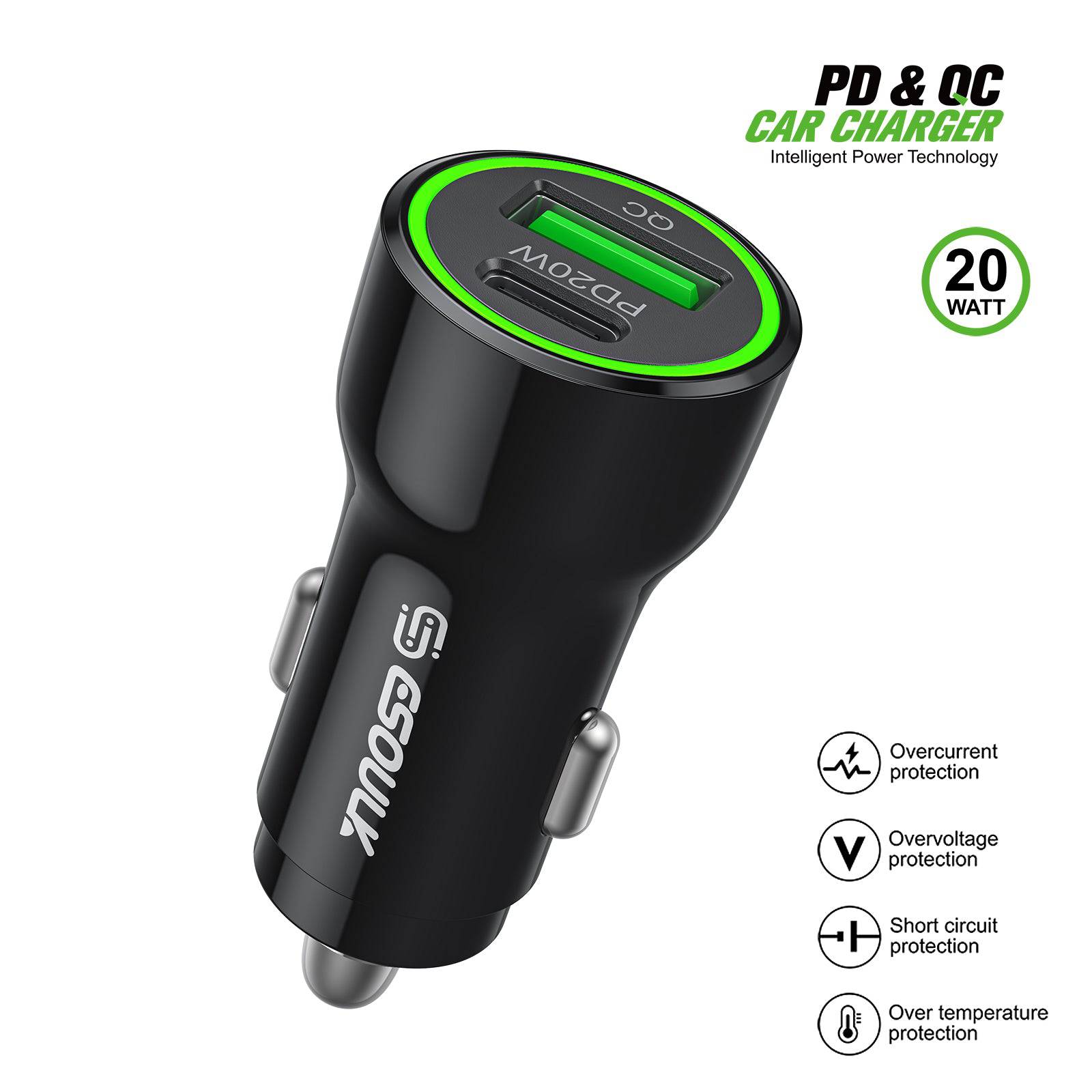 Esoulk Fast Car Charger with PD30W and QC18W Dual Charge.