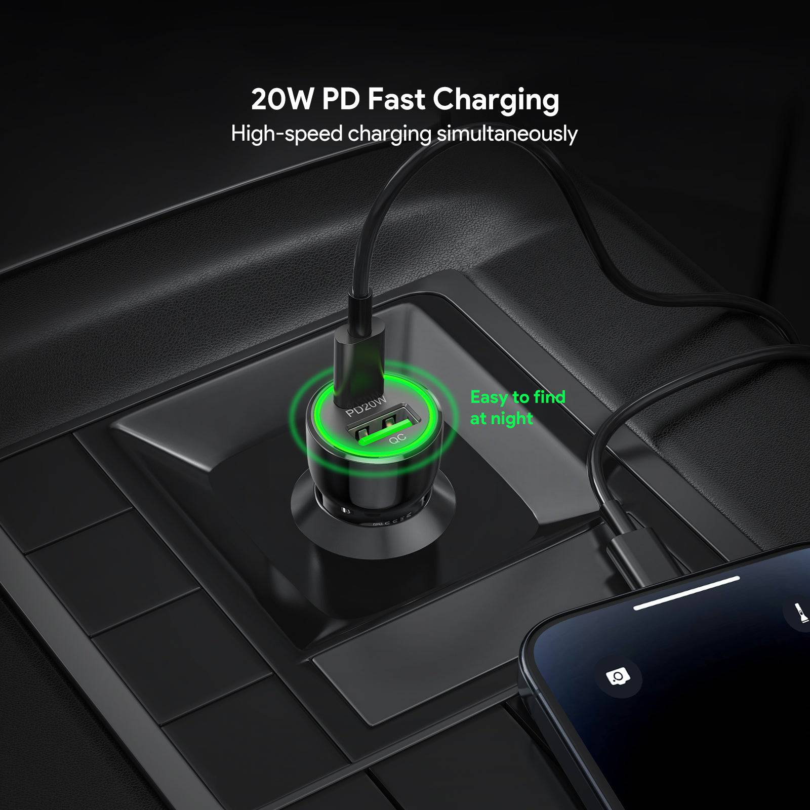 Esoulk Fast Car Charger with PD30W and QC18W Dual Charge.