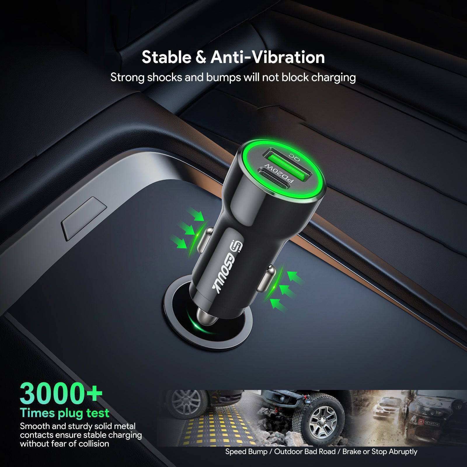 Esoulk Fast Car Charger with PD30W and QC18W Dual Charge.