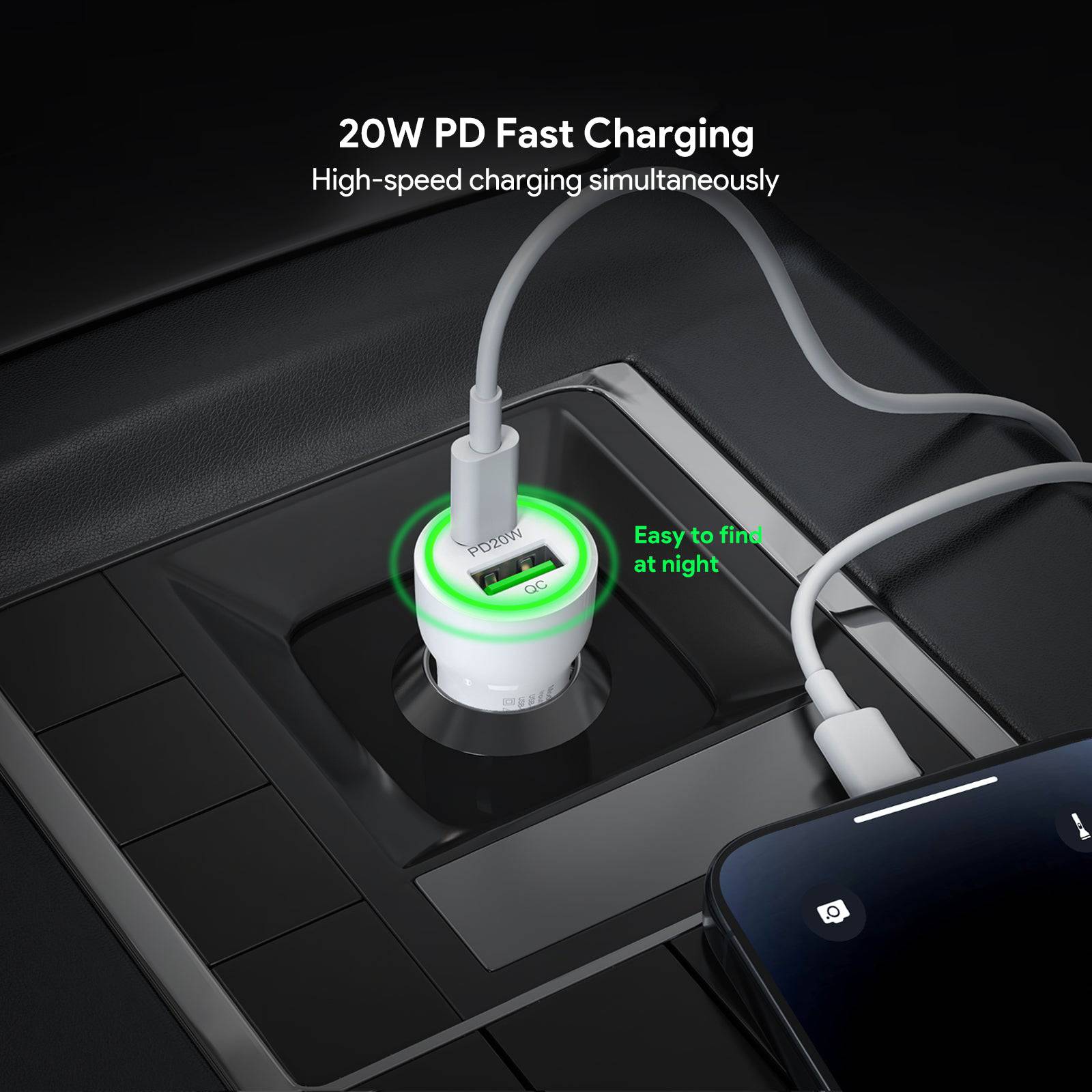Esoulk Fast Car Charger with PD30W and QC18W Dual Charge.