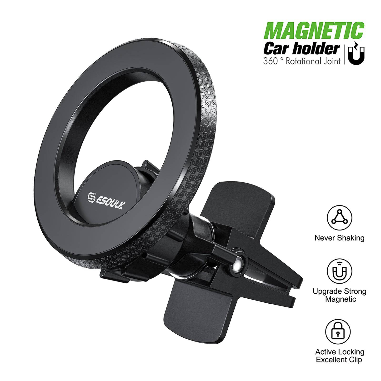 Esoulk Air Vent Magnetic Car Holder for iPhone models and Android devices.