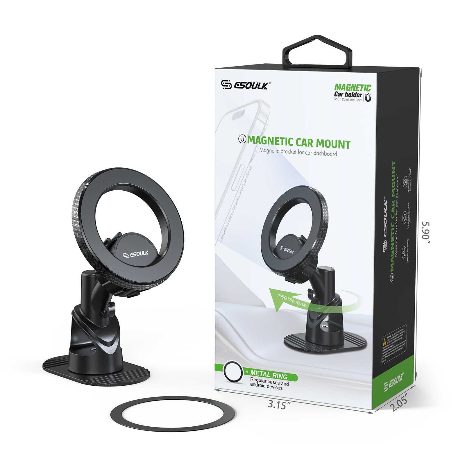 Esoulk Magnetic Car Mount Phone Holder with 360° Rotation.