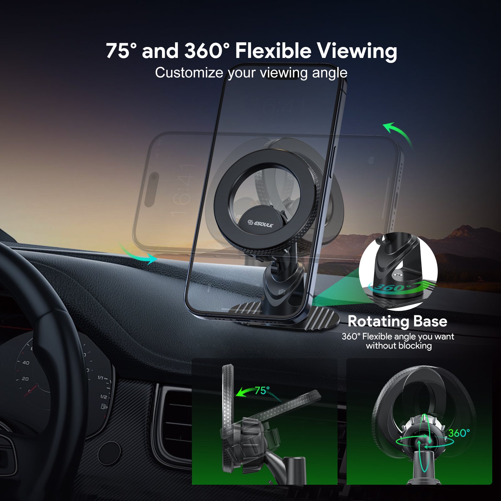 Esoulk Magnetic Car Mount Phone Holder with 360° Rotation.