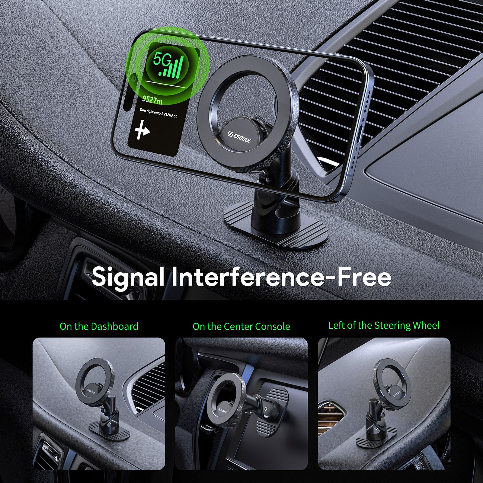 Esoulk Magnetic Car Mount Phone Holder with 360° Rotation.