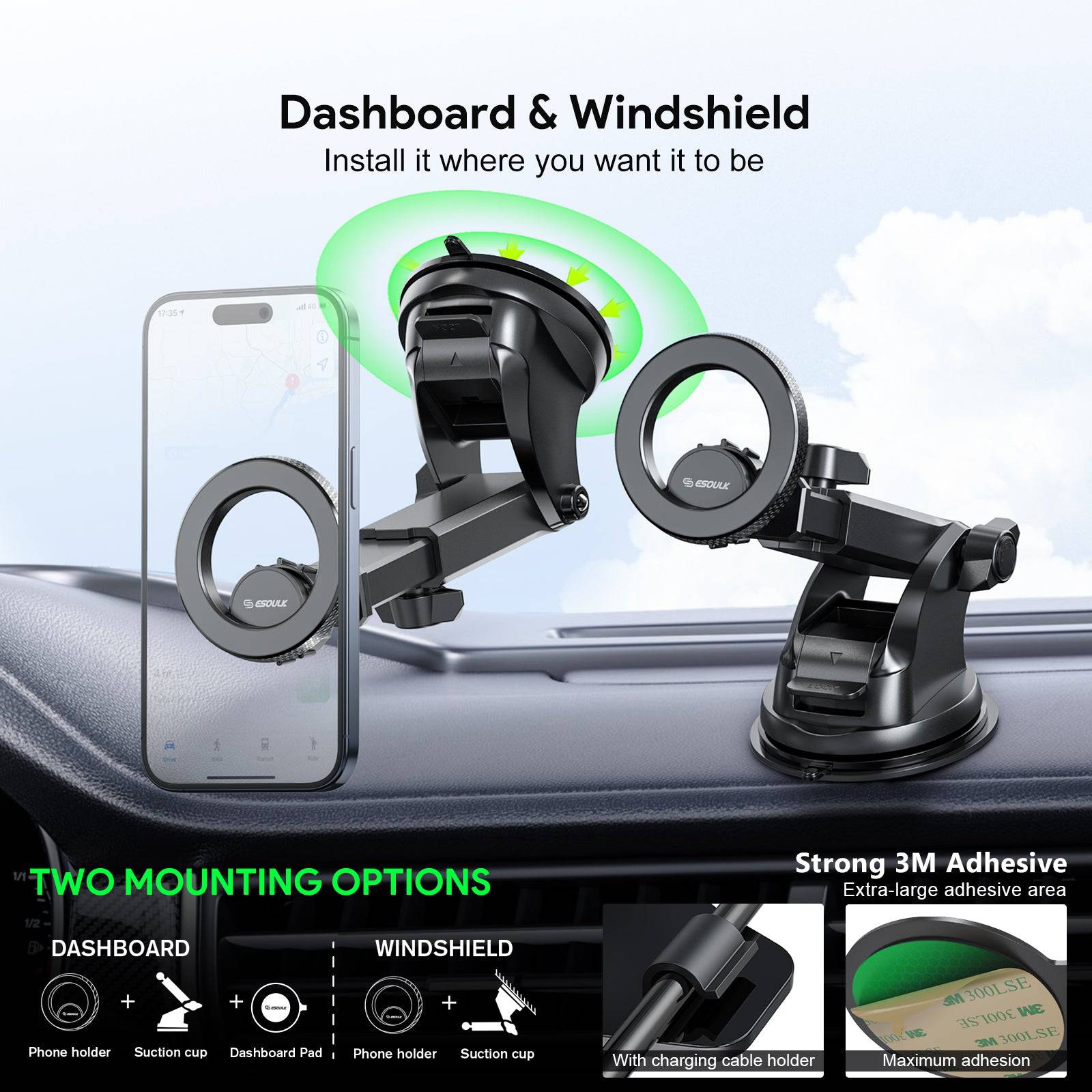 Esoulk Magnetic Bracket Windshield & Dash Mount.