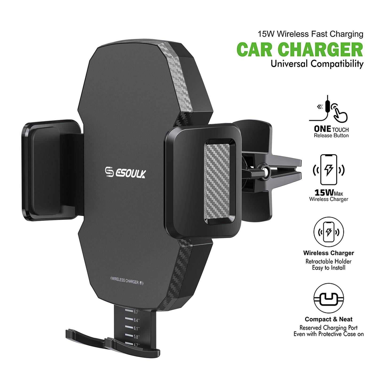 Esoulk 15W Wireless Universal Fast Car Charger with Vent Bracket.