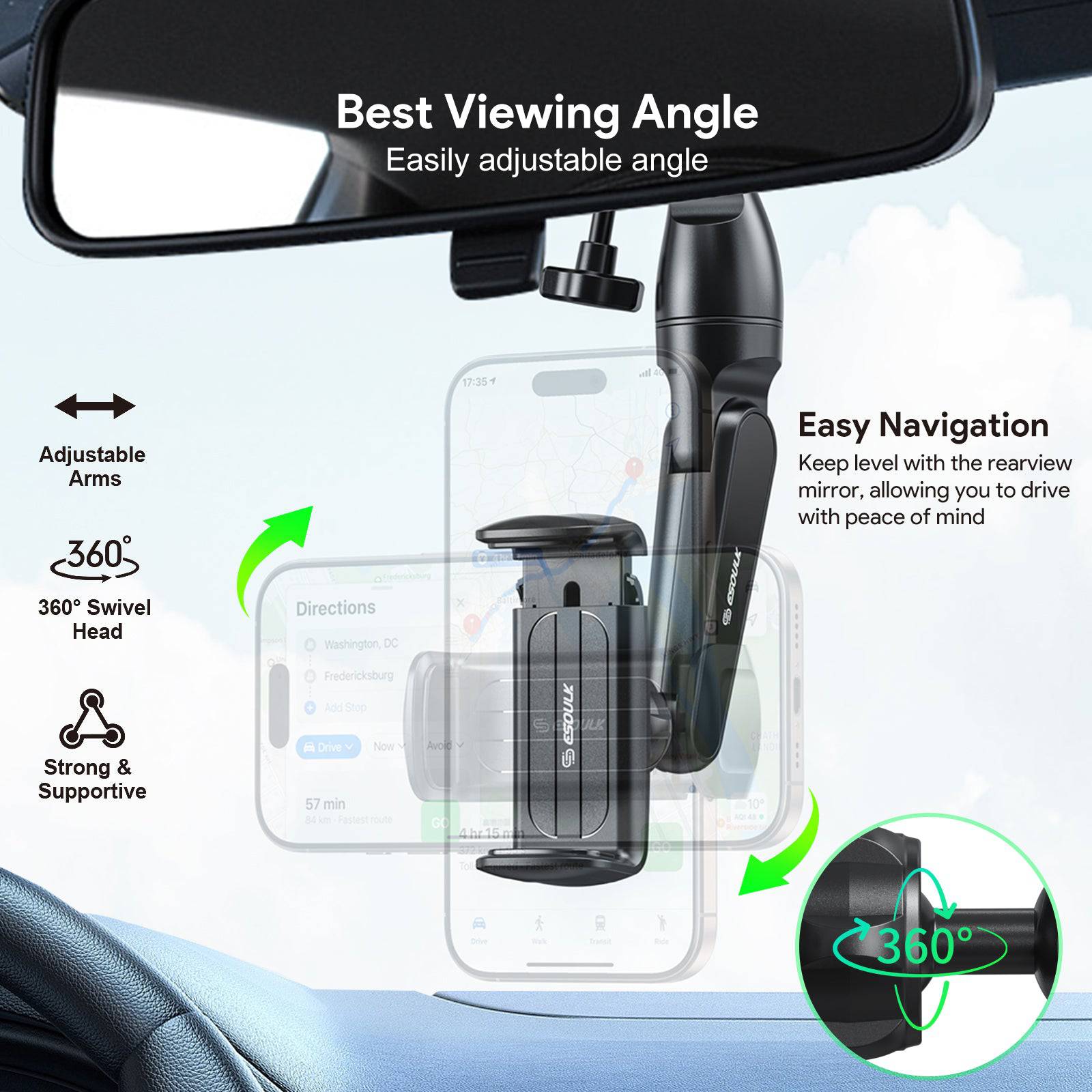 Esoulk Car Rearview Mirror Phone Holder.