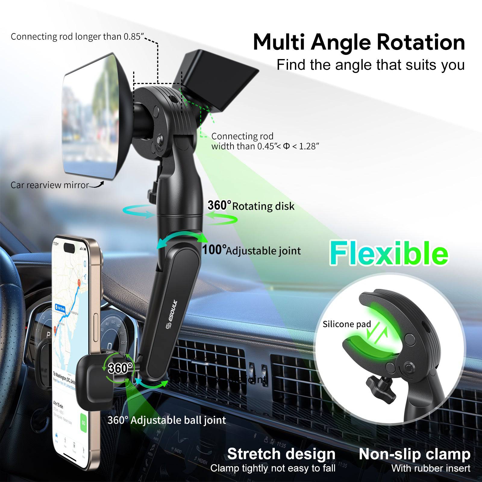 Esoulk Car Rearview Mirror Phone Holder.